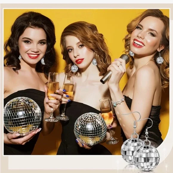 Silver Reflective Disco Ball Earrings - Picture 3 of 3